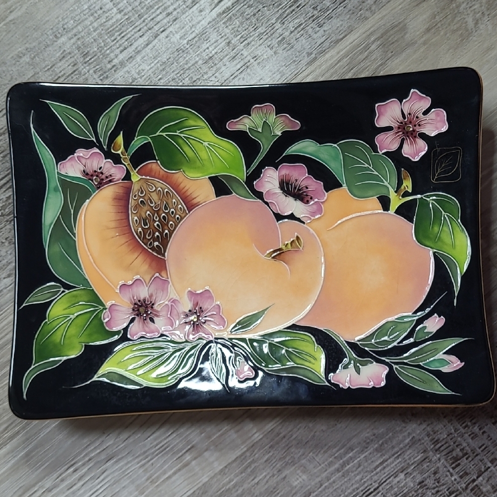 Peach and Floral Decorative Tray